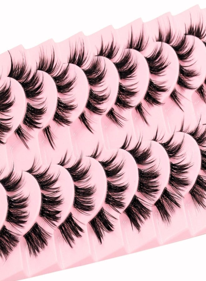 AUGENLI 10 Pairs Mink Lashes Wet Effect Manga Look False Eyelashes Puffy 3D Cat Eye Lashes 16MM Individual Strips Clusters Lashes Extension by AUGENLI（09） - Image 3